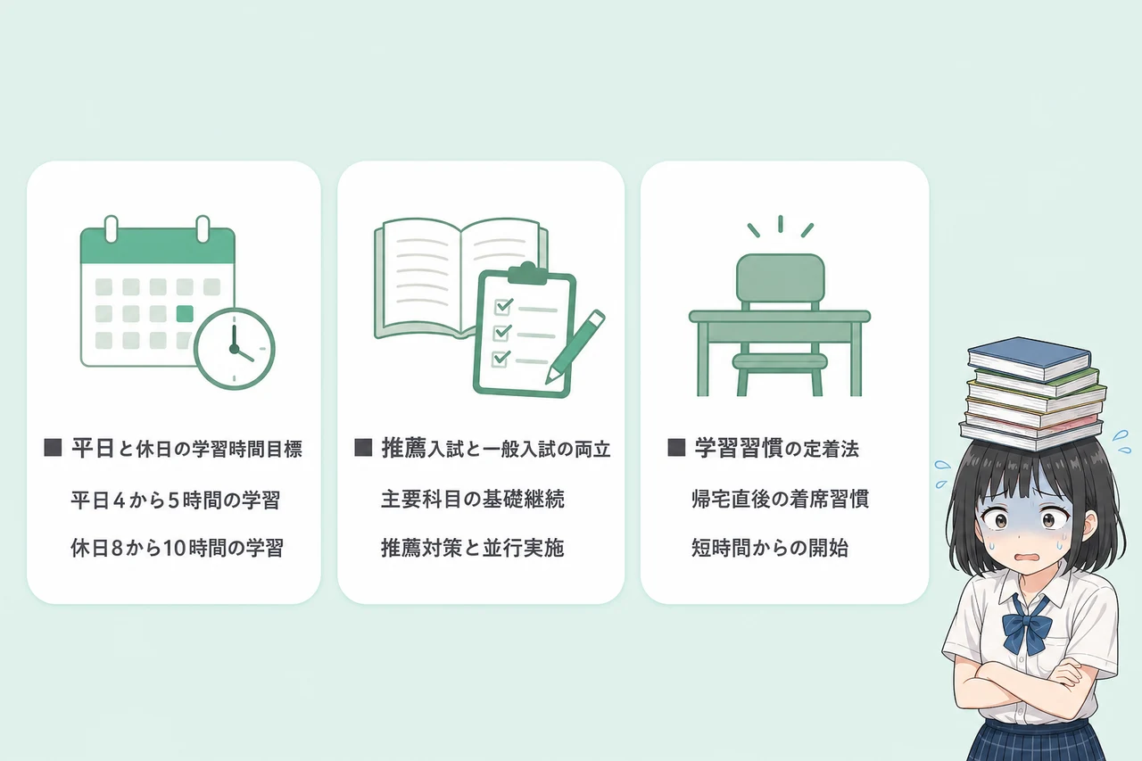 合格に向けた秋以降の学習時間とスケジュール例